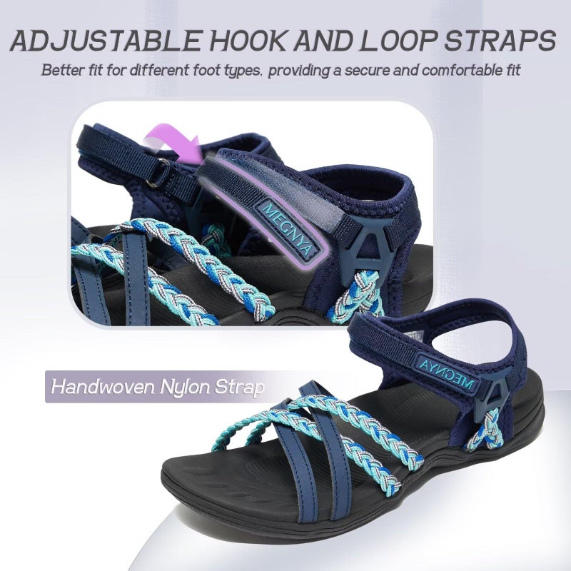 MEGNYA Hiking Sandals Outdoor, Arch Support Memory Foam Athletic Slides for Active, Comfortable Colorful Straps Walking Sandals with Hook Loop Size 7 - Image 4